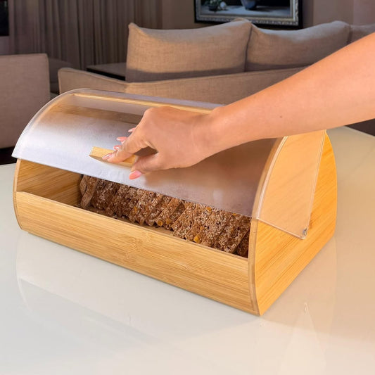 Bamboo Bread box with Roll-Top Clear lid