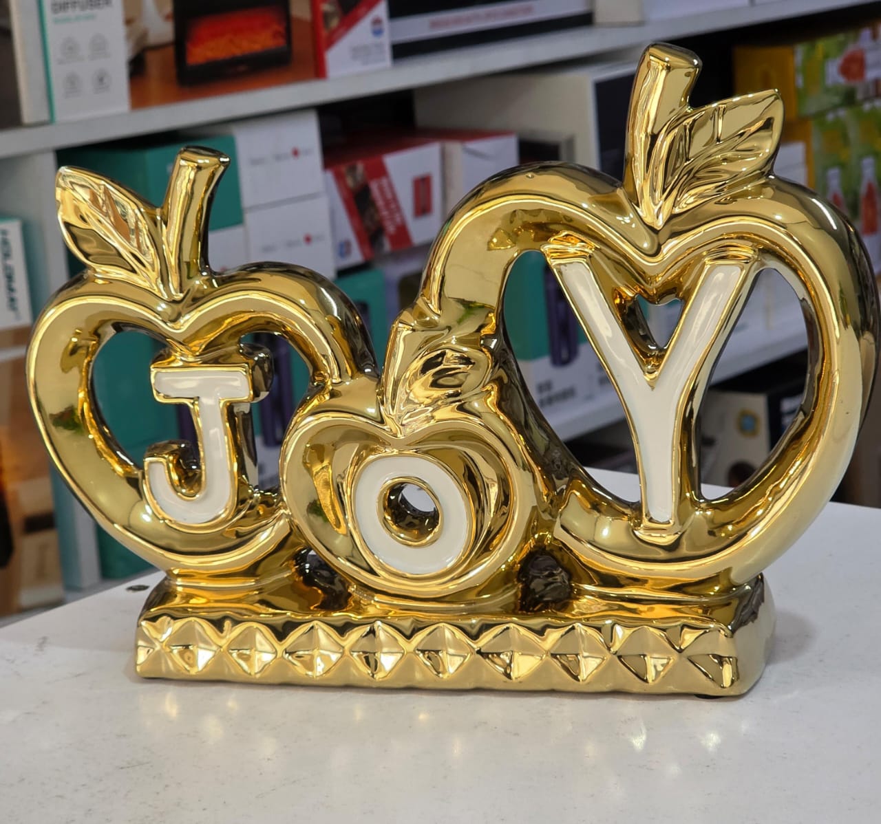 Golden "JOY" Apple-Themed Tabletop décor