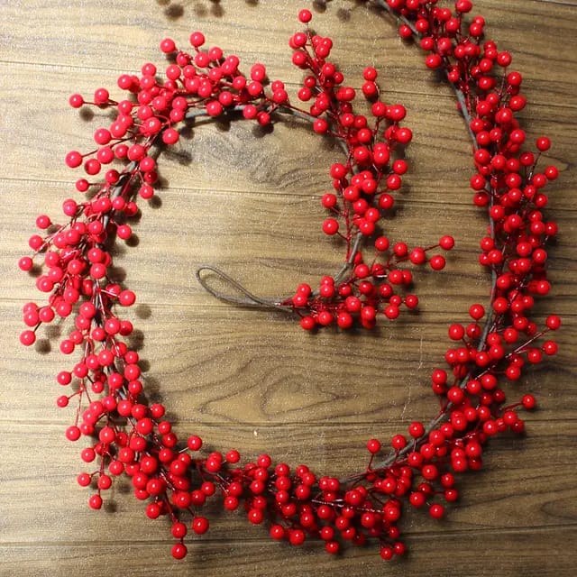 2M Christmas Garland Artificial Red Berry Plants  with light