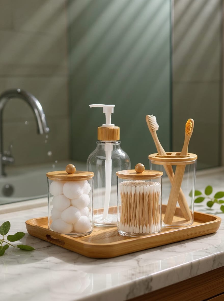 4pcs Bamboo Bathroom Accessories