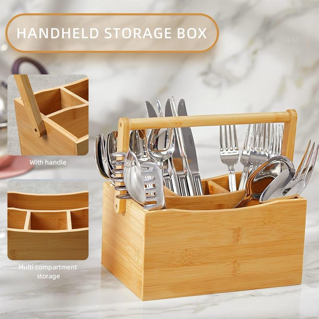 Portable countertop/kitchen cutlery organizer with handle.