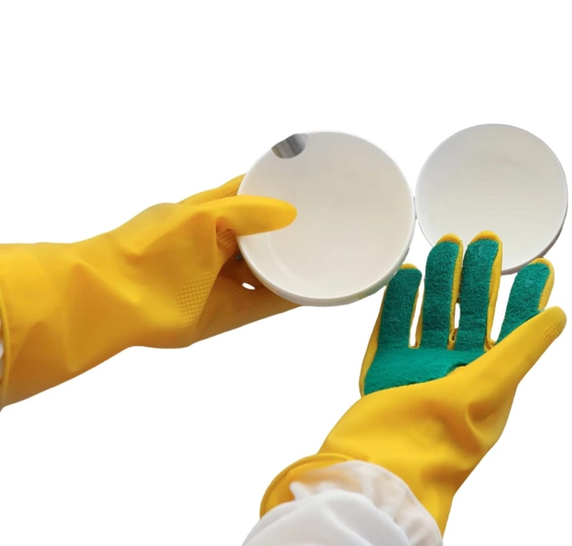 Latex Dishwashing/ Cleaning Gloves with Scouring Pads