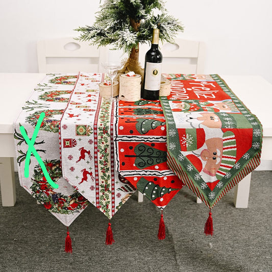 Elegant Christmas Themed Table Runners With Tassels