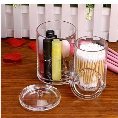 2 in 1 Acrylic round cotton swab holder/ makeup brush holder