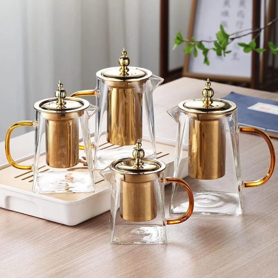 New Heat Resistant Glass Teapot With Stainless Steel Infuser Heated 1 Tea Pot Good Clear Kettle Square Filter Baskets
