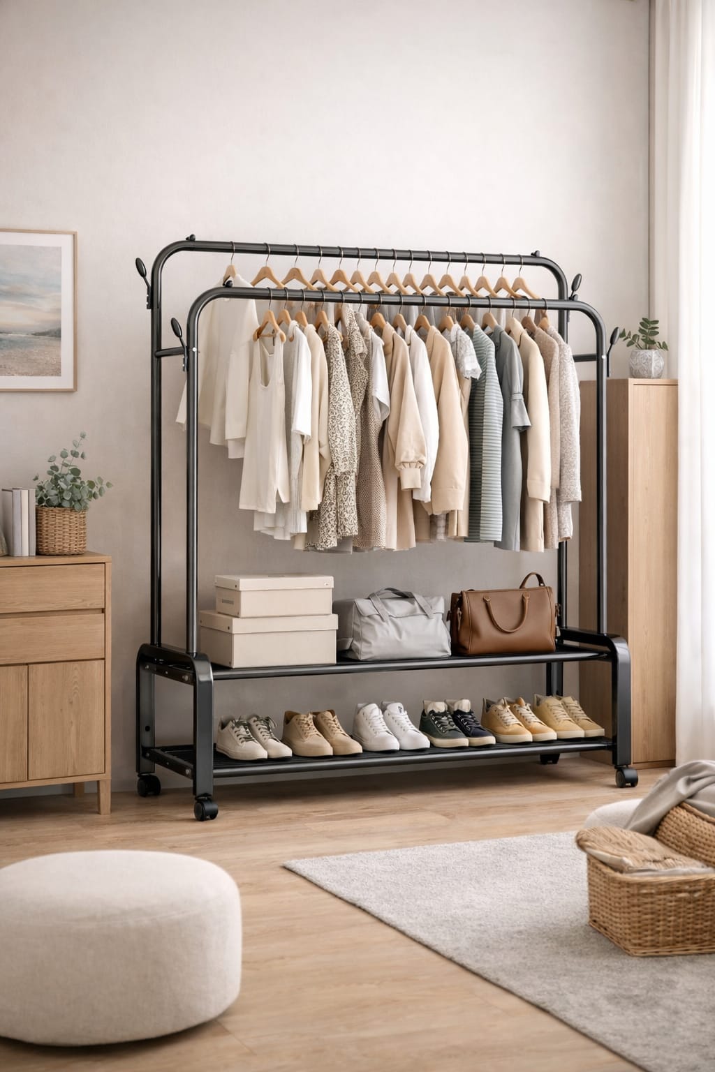 Heavy-Duty Double Rail Clothes Rack