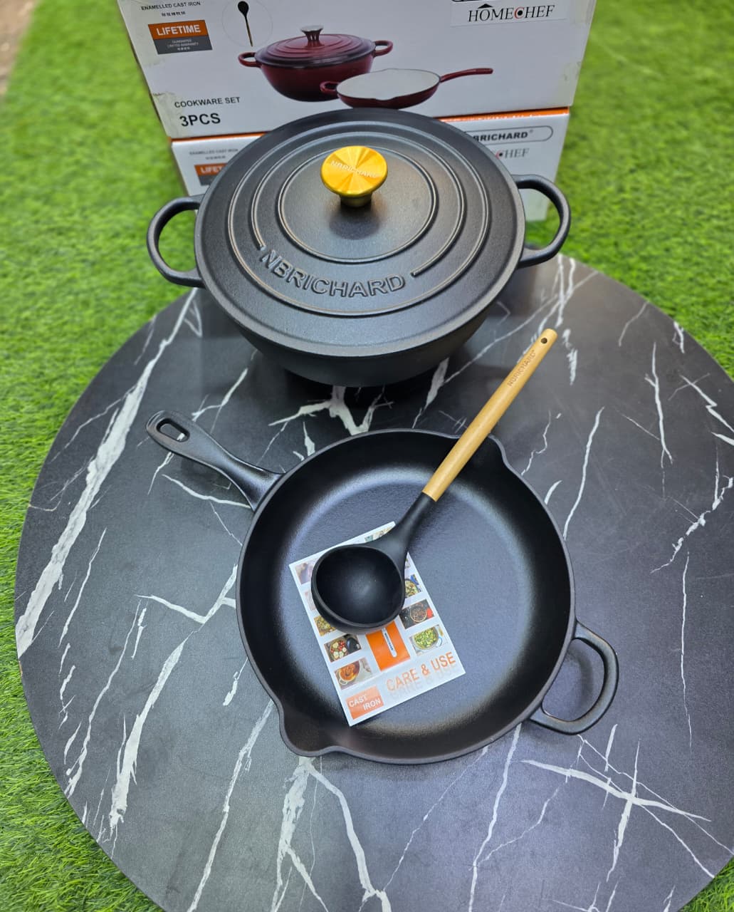 3 pcs Set Enamel Cast iron cooking pots