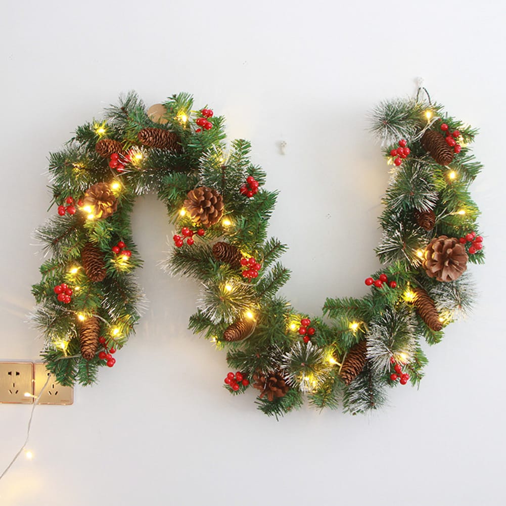 2.7M Christmas Garland decoration with pinecones,red berries