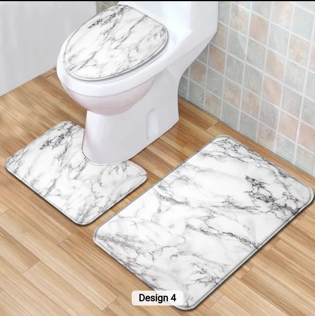 4pcs Bathroom Set – Matching Shower Curtain, Rugs, and toilet cover