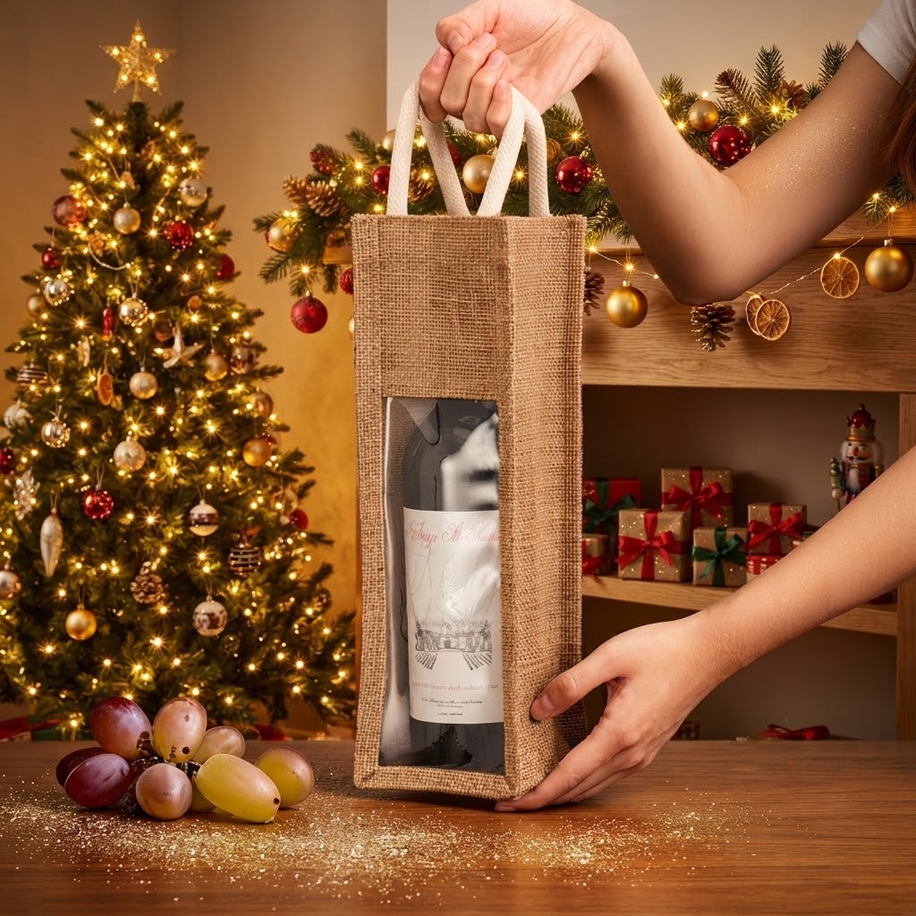 Rustic Christmas Jute Rope Wine Bottle Bags