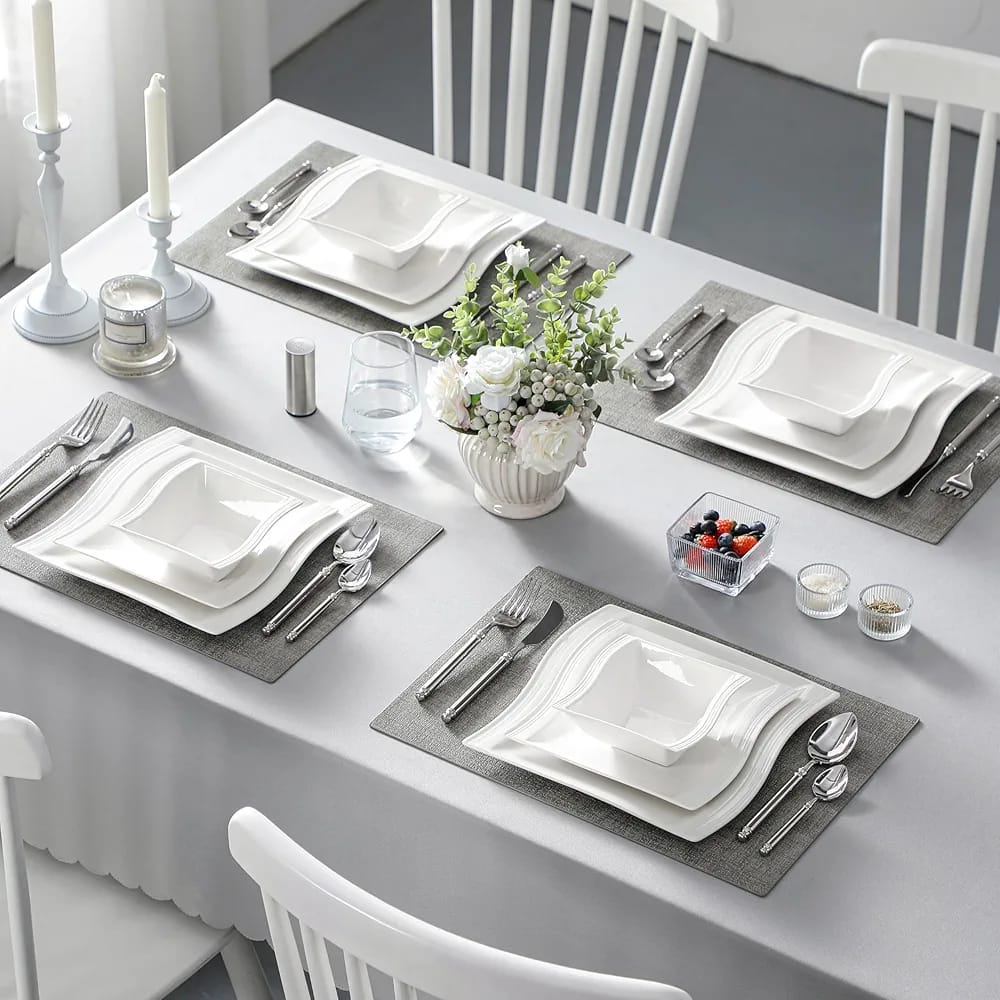 24PC FANCY SQUARE DINNER SET WITH LINES
