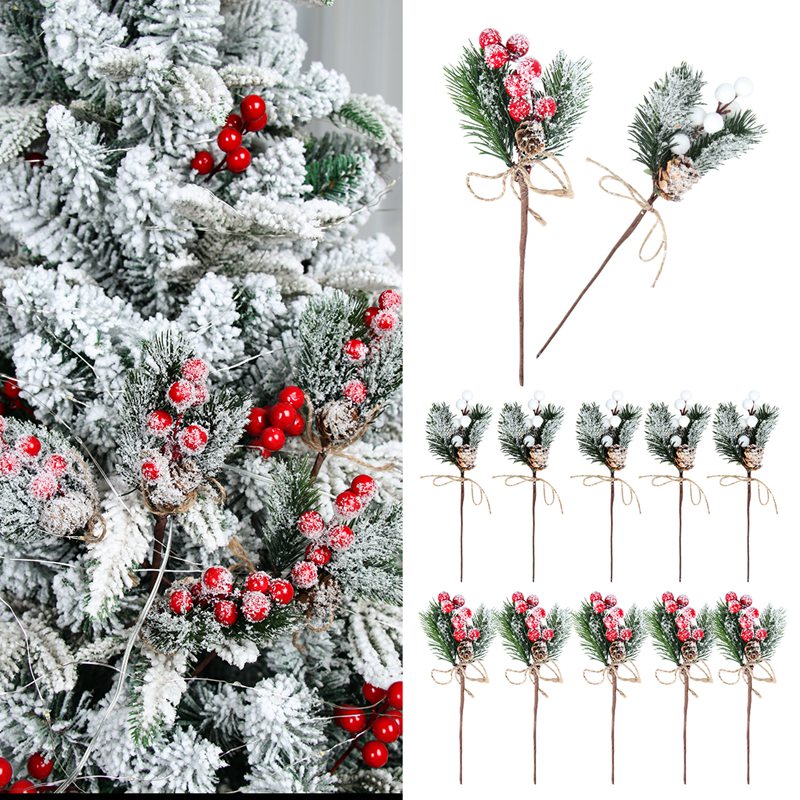 2Pcs Christmas Red Berry Articifial Flower Pine Cone