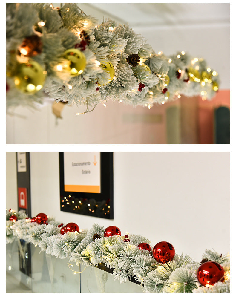 2.7M Christmas Pine Garland Snow Flocking with decorations and lighting
