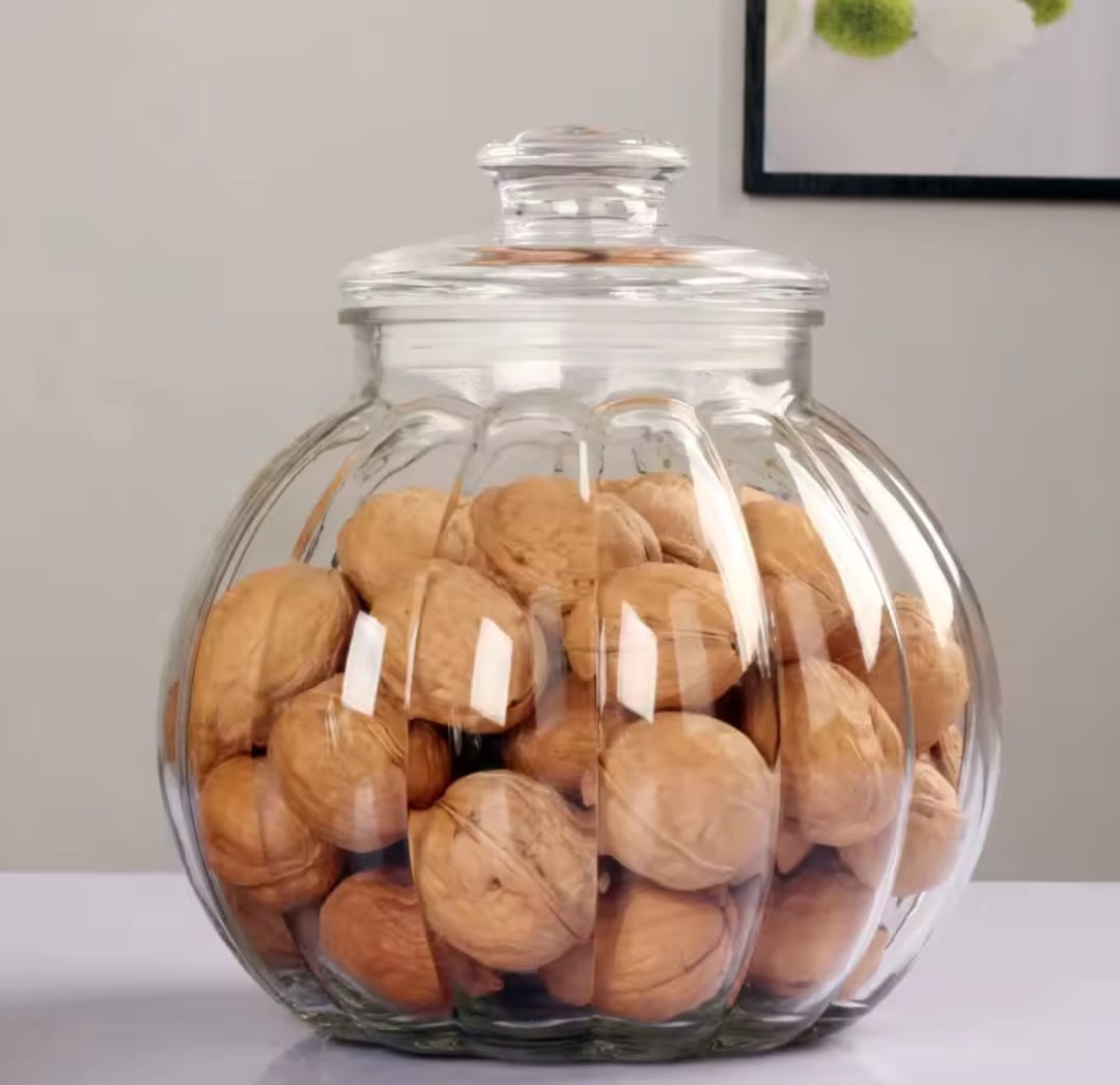 Vertical pattern transparent glass sealed jar candy. Glass jar pumkin shaped tea tin. Moisture-proof storage bottle honey lemon storage jar.