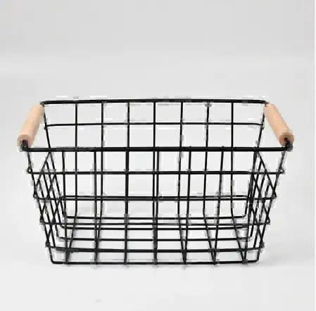 Metal Wire Storage Basket With Handle Wrought Iron Art Fruit Vegetable Snacks Holder Bathroom Kitchen Sundries Container