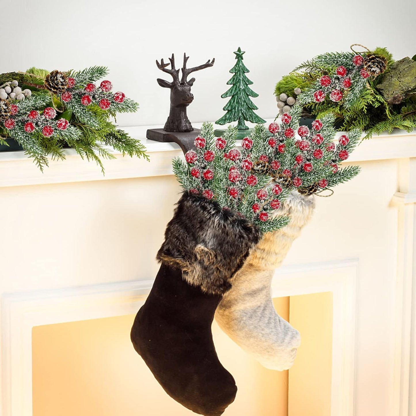 2Pcs Christmas Red Berry Articifial Flower Pine Cone