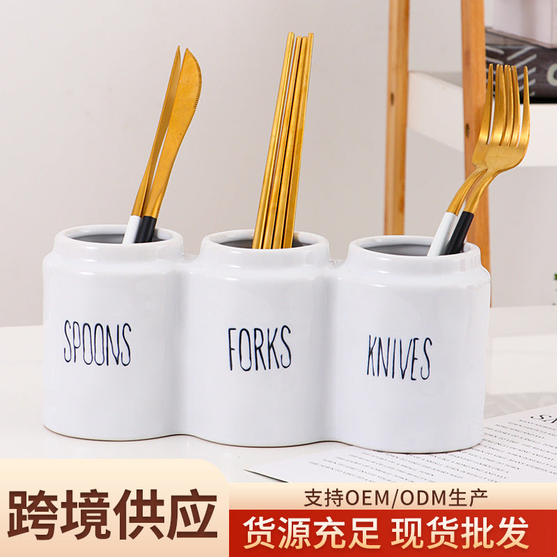 3 compartment Ceramic cutlery Holder