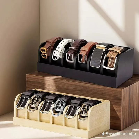 6 Slot Premium bamboo belt organizer