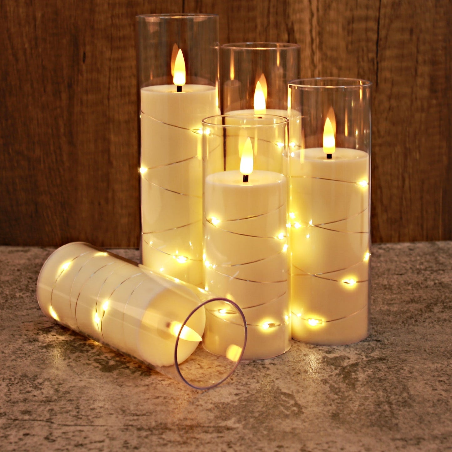 Acrylic flameless LED candles with string light