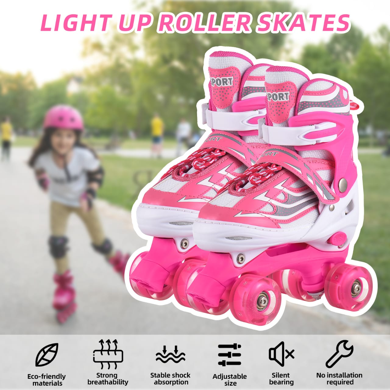 Adjustable Kids Roller Skates set with Helmet & protective guards