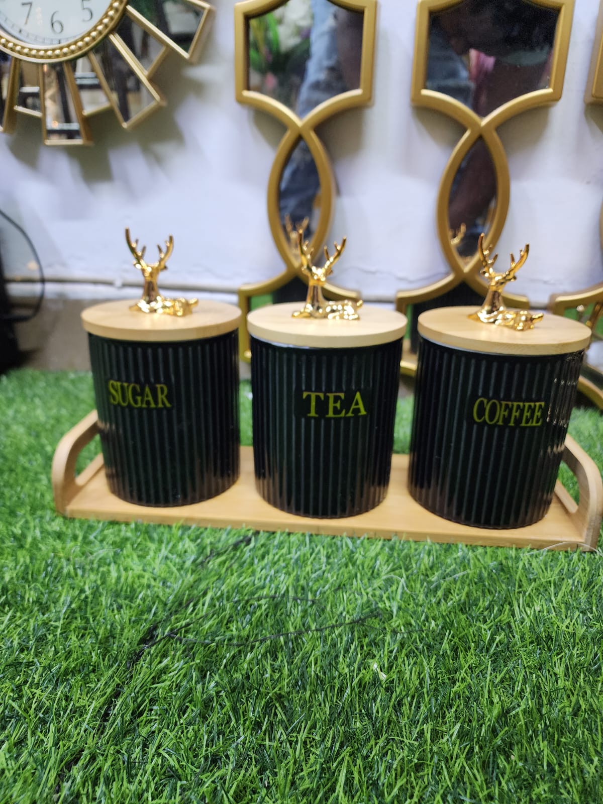 3pcs Ribbed Tea,Coffee Sugar canister