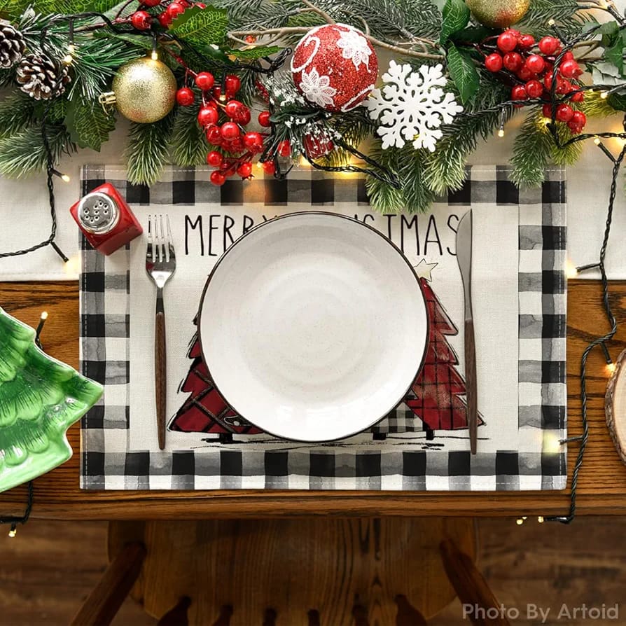 Plaid Christmas Rectangular Placemats Set of 2pcs 650/-