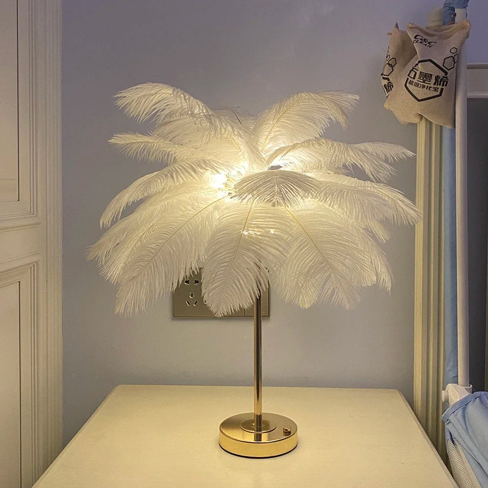 Long feather bedside lamp