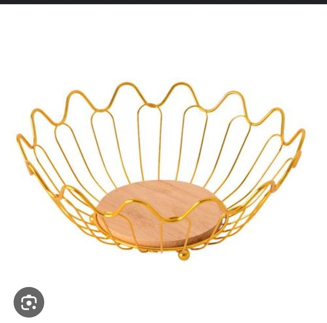 Wooden base gold fruit basket