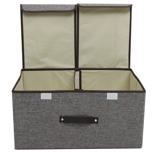 Foldable cotton linen closet storage box with double cover organizer