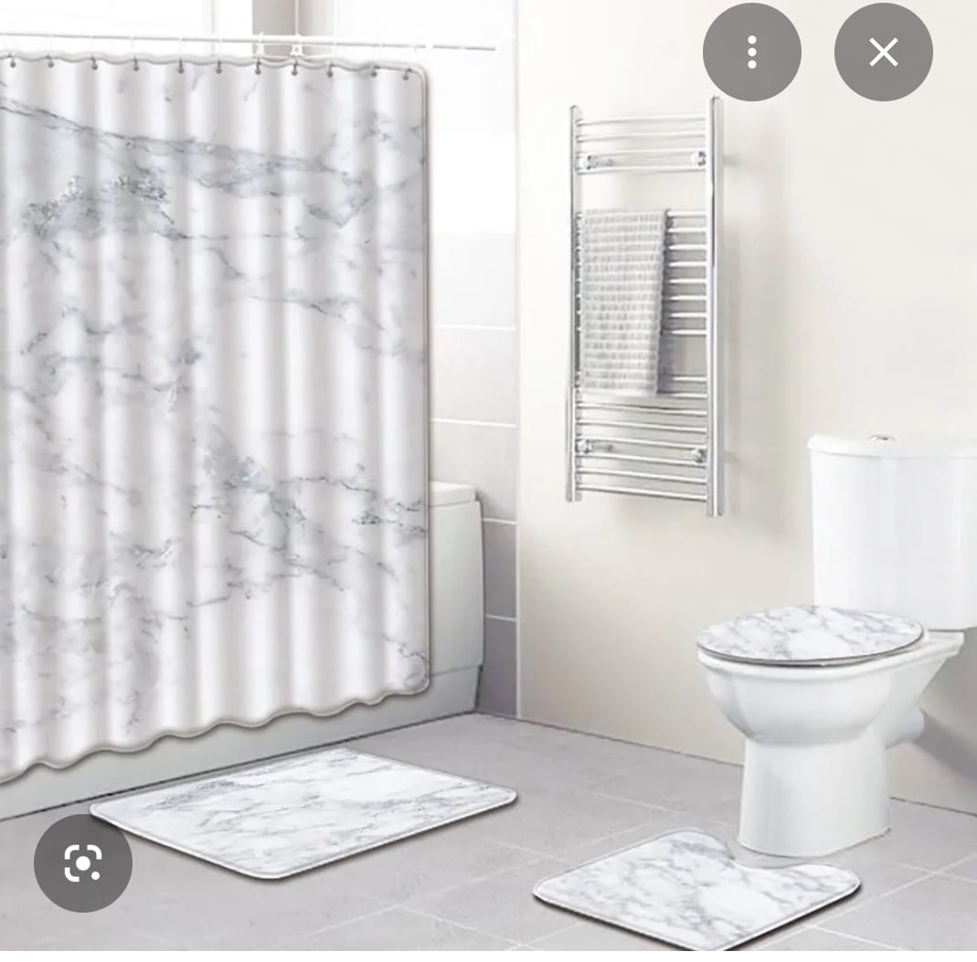 4pcs Bathroom Set – Matching Shower Curtain, Rugs, and toilet cover