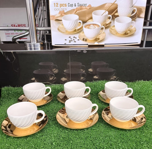 12pcs Golden Cup and Saucer