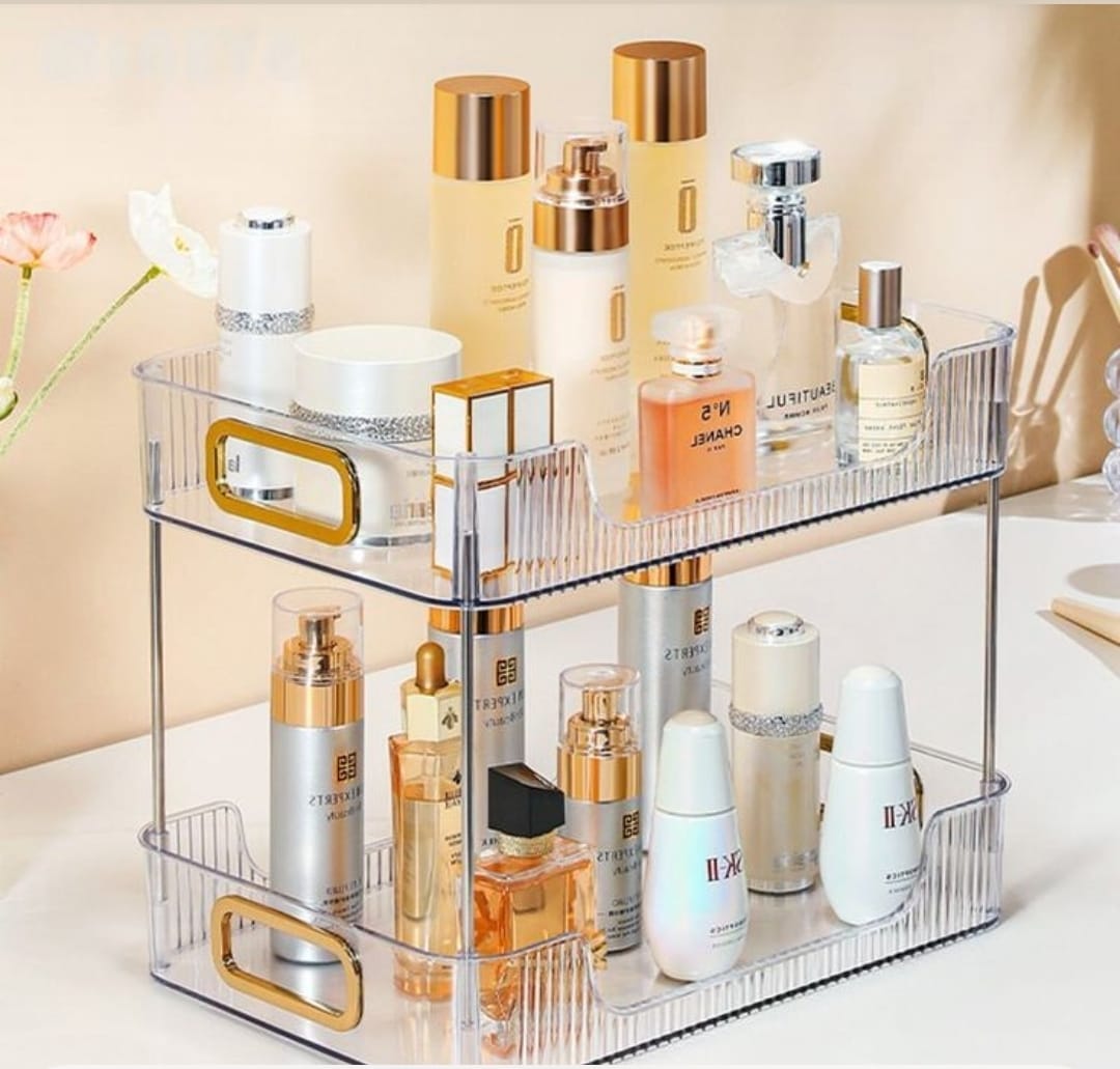 2 Layer Multipurpose Gold Organiser / Storage Jewelry Holder Cosmetics Vanity Tray