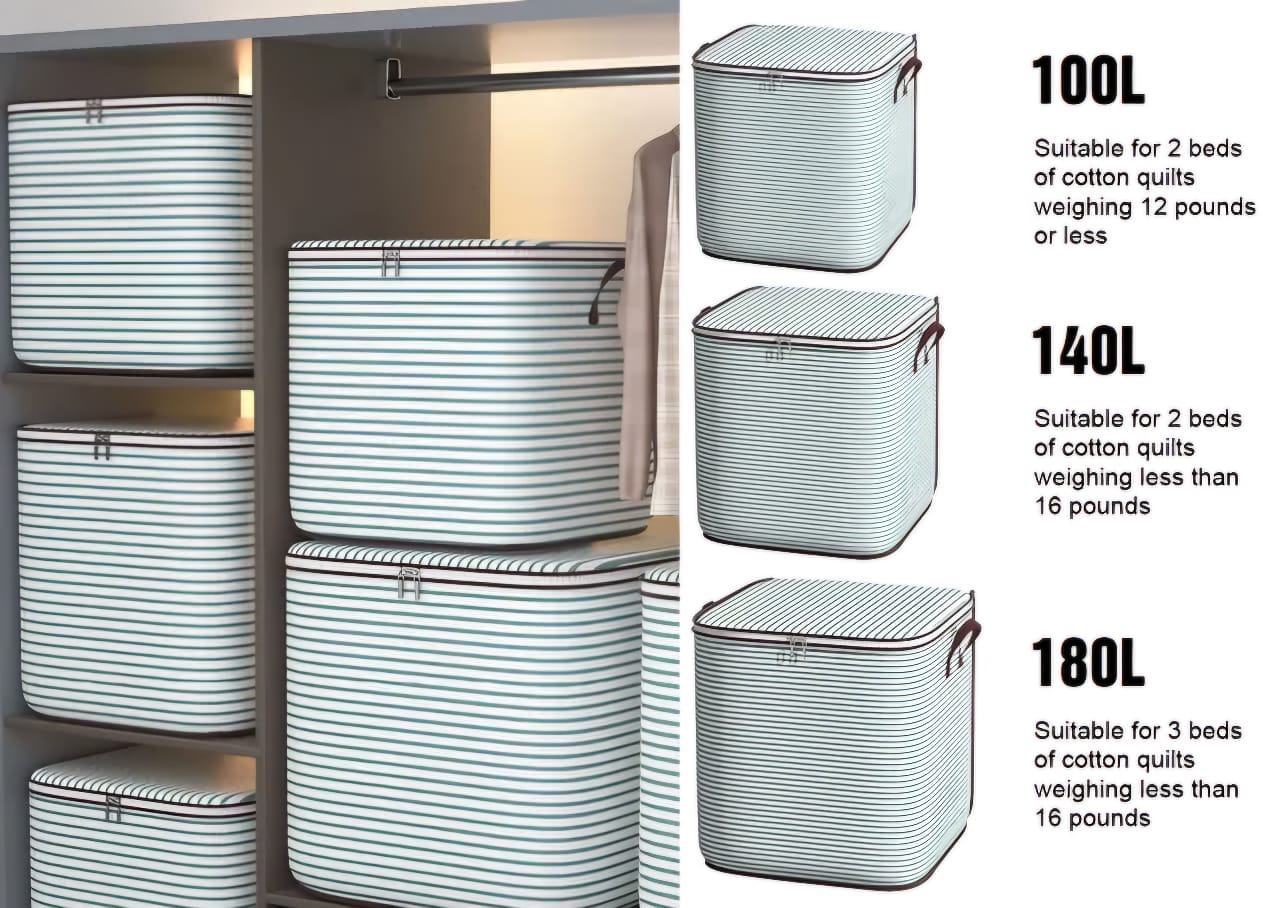 Striped Quilt Duvet/Closet Organizer/Luggage Storage Bags