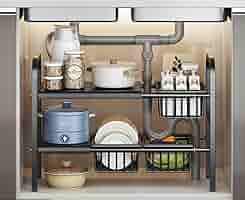 2 layer Stainless steel expandable under the sink pool rack now available in black colour