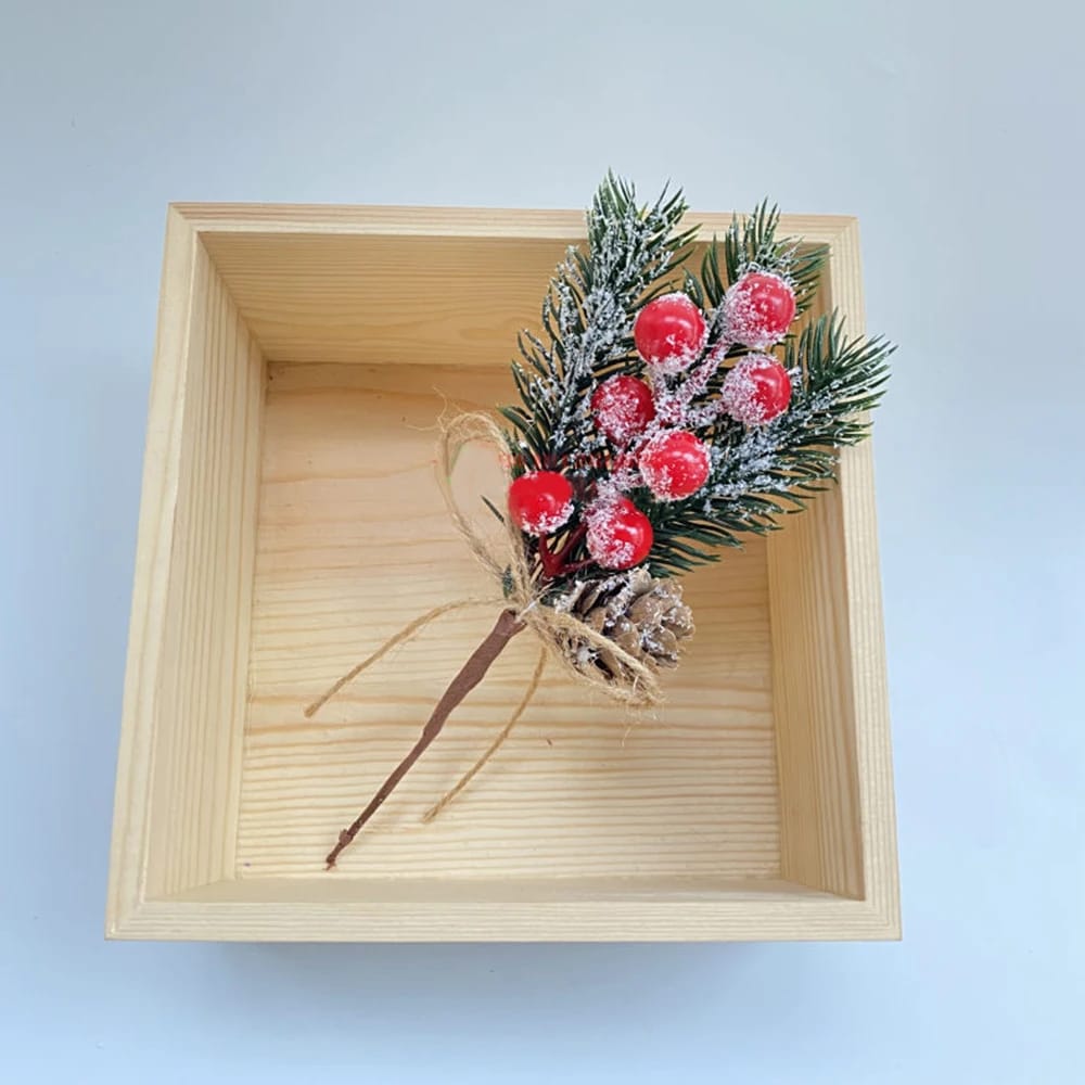 2Pcs Christmas Red Berry Articifial Flower Pine Cone