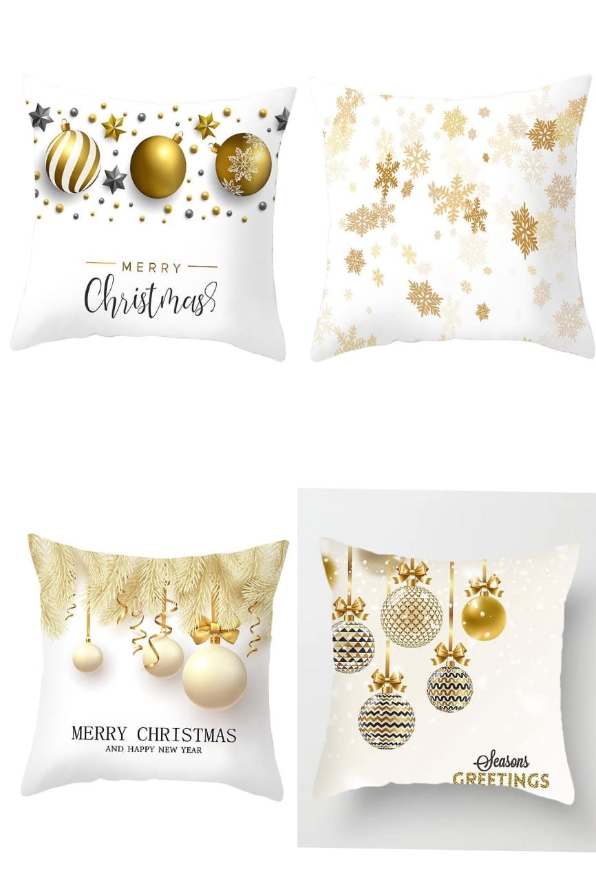 Christmas themed LINEN Throw pillow cases (Gold)