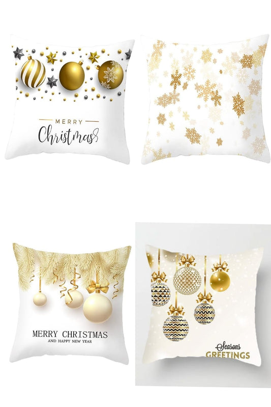 Christmas themed LINEN Throw pillow cases (Gold)