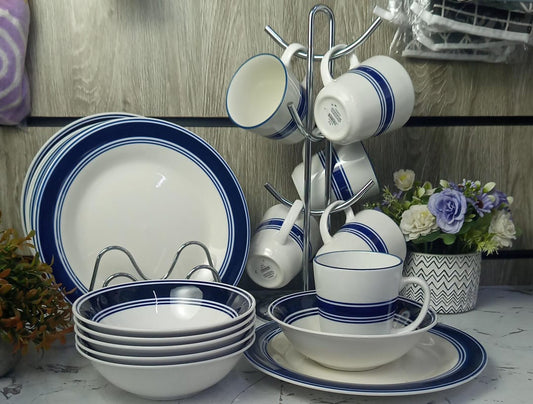 18pcs blue rim ceramic dinner set