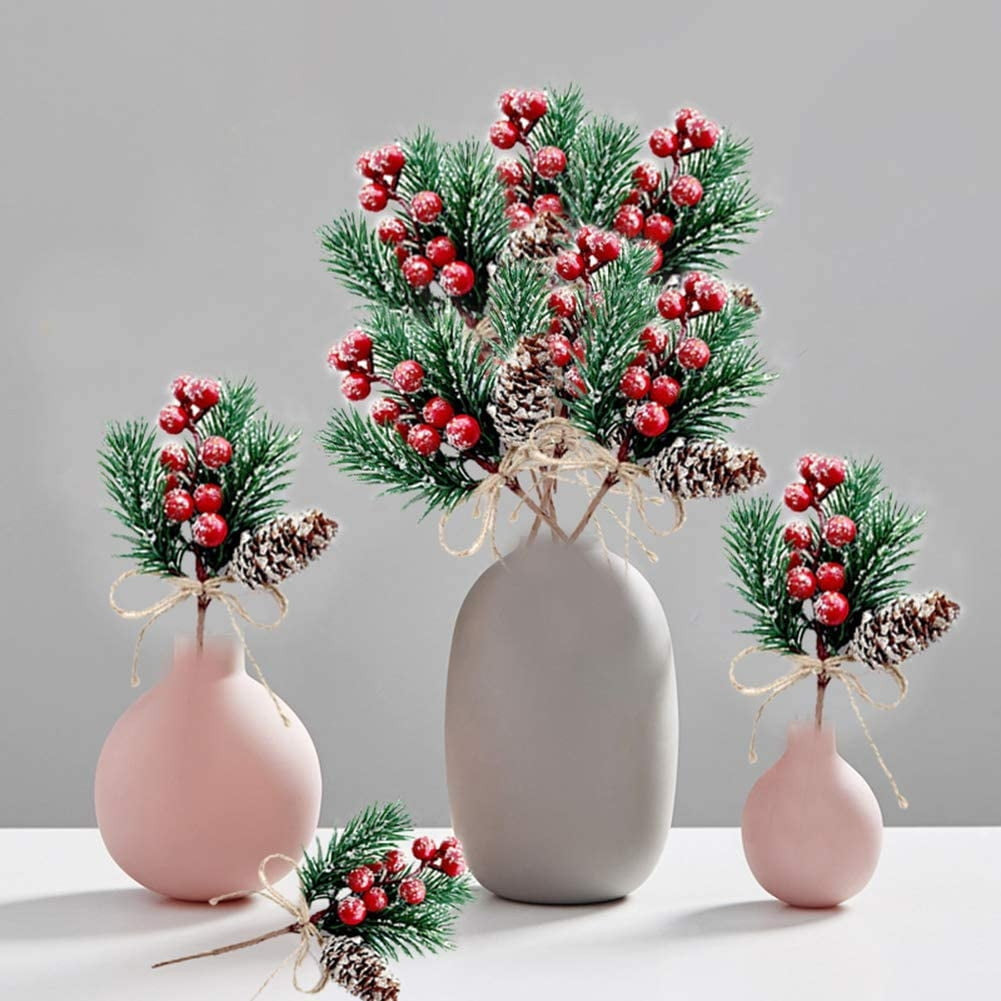 2Pcs Christmas Red Berry Articifial Flower Pine Cone