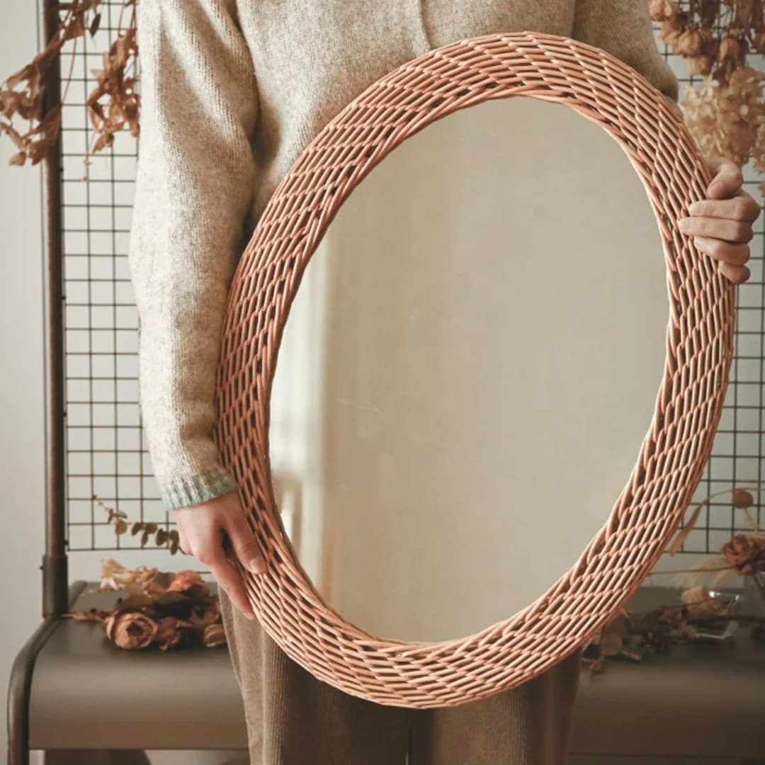 Modern Oval Rattan Bamboo Decorative Mirror