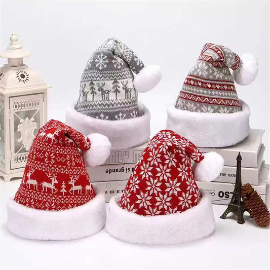 New Deer Knitted Wool Thick Plush Christmas Hat Adult Santa Claus Hat