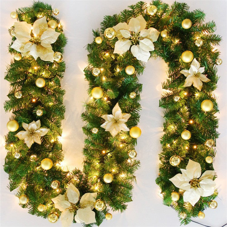 Christmas Garland with flower decoration, balls and LED light