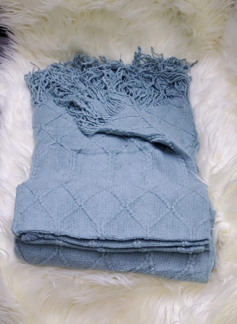 NORDIC SOFA COVER COTTON - Knitted WITH TASSELS END