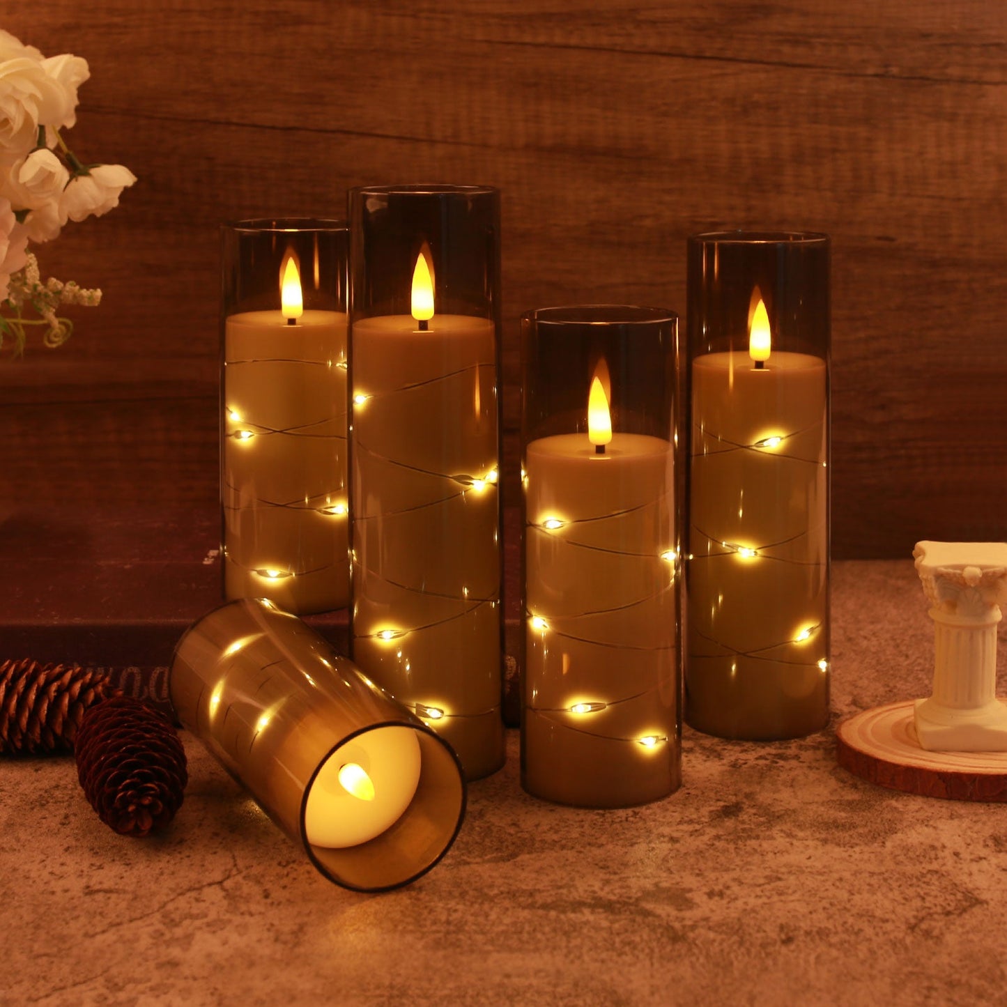 Acrylic flameless LED candles with string light