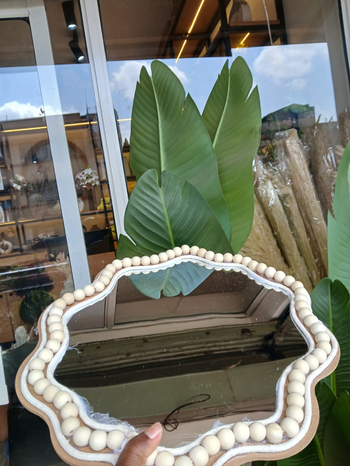 Boho beaded irregular mirror wall decor and tray