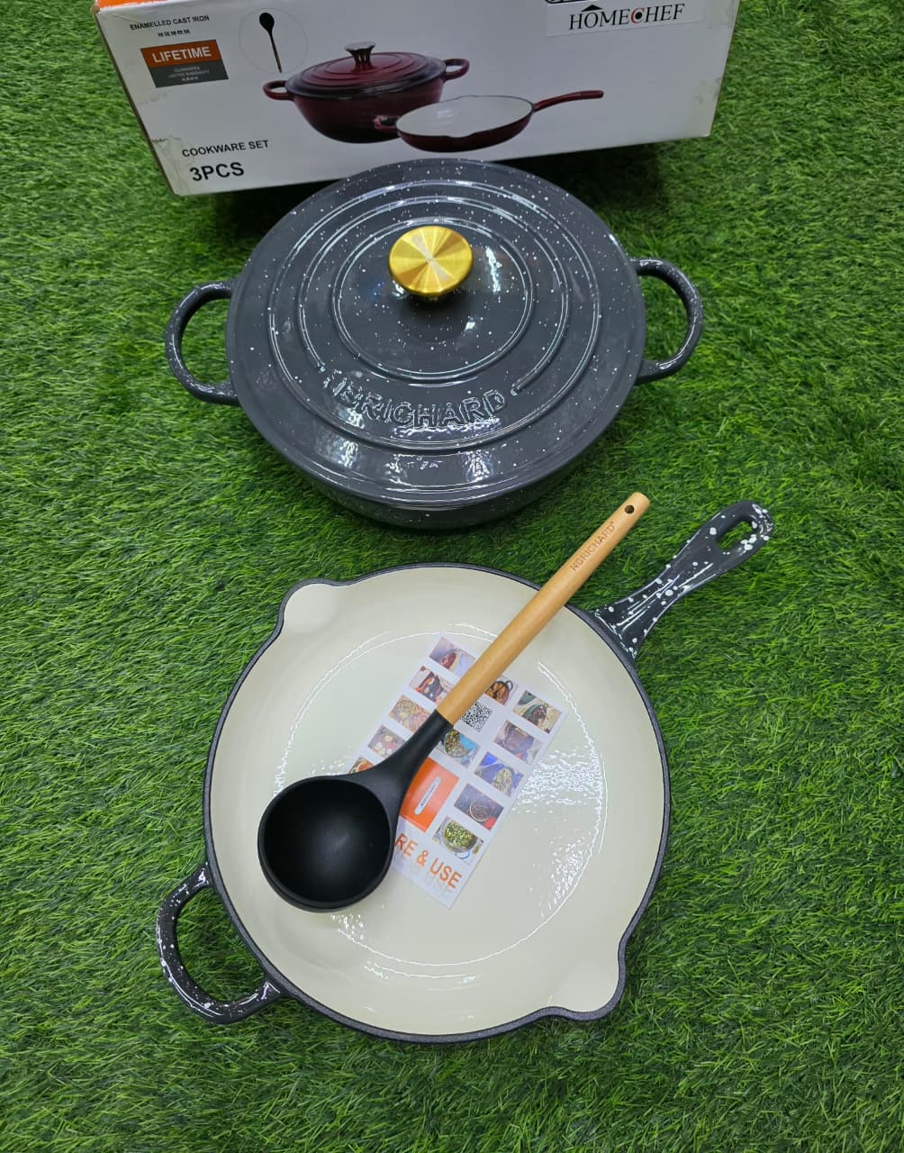 3 pcs Set Enamel Cast iron cooking pots