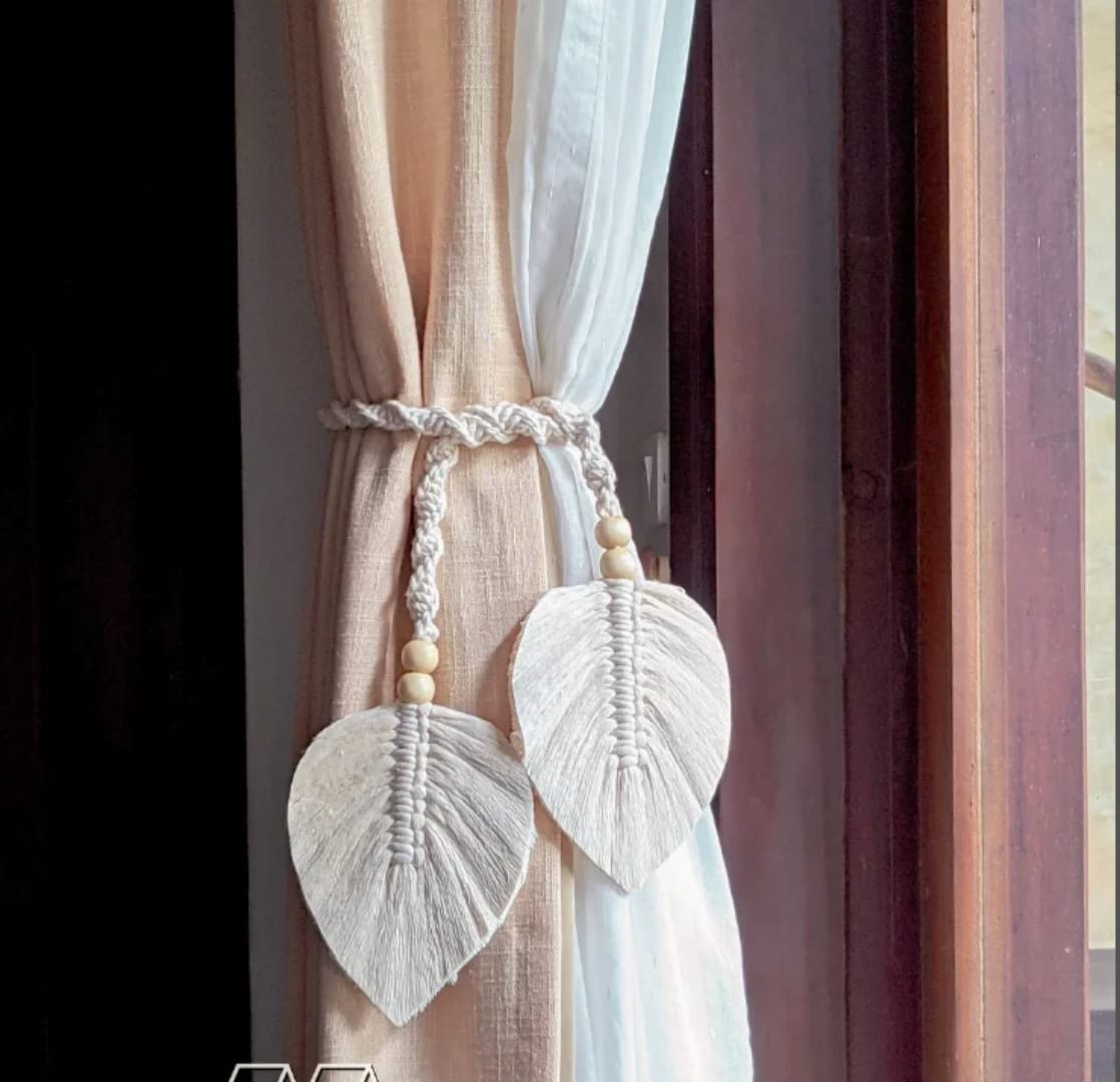 Leaf Curtains with Straps Home Bohemian Lace Living Room Bedroom Curtains with Straps Pure Handmade Woven Leaf Curtains Tie