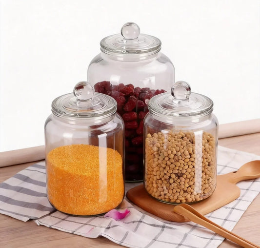 Clear Aclyric Storage Jars with Airtight Knob Lids