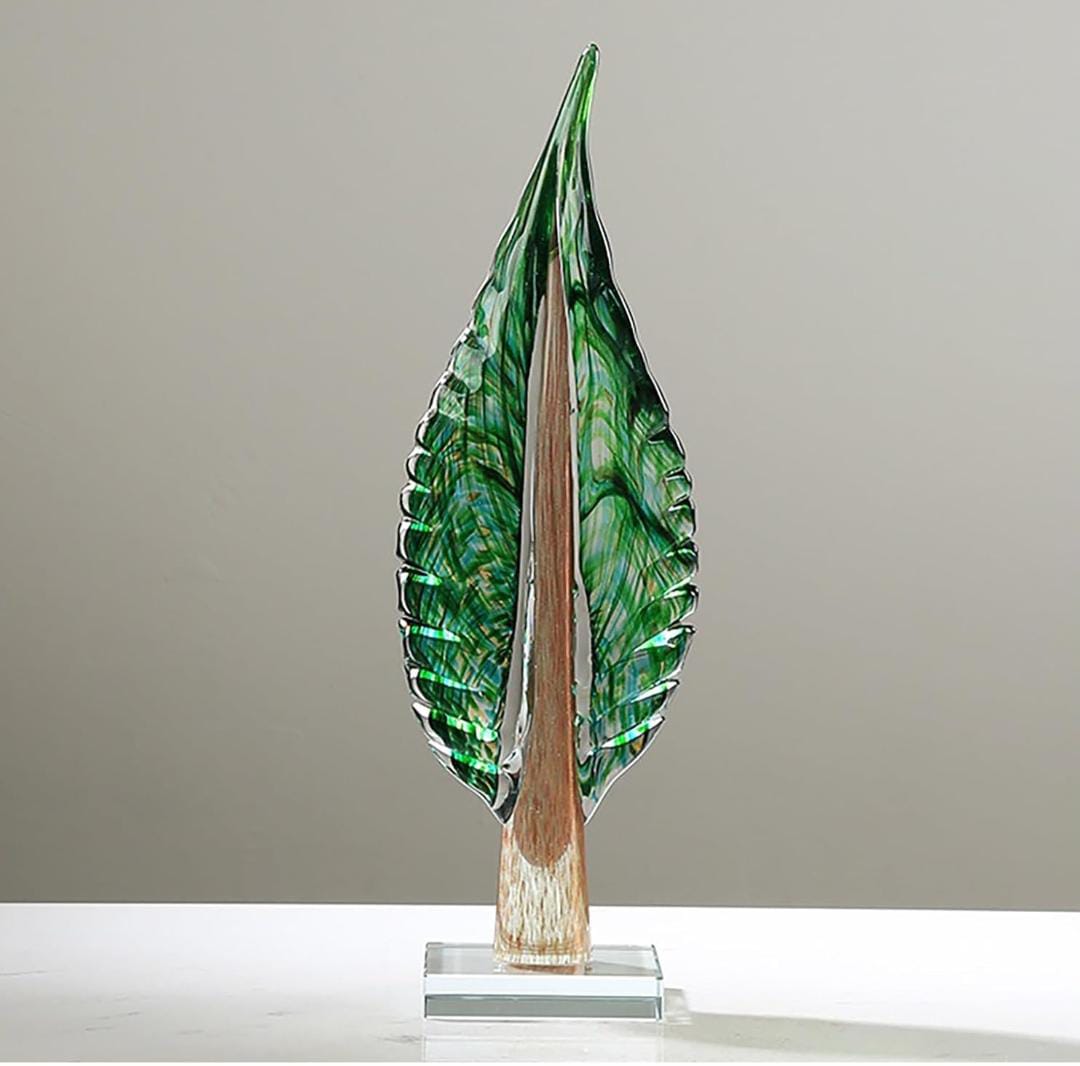 Modern abstract leaf statue decor. Handcrafted glass ornament for home,office, book shelves and table tops