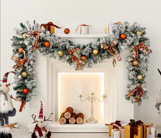 Snowflocked Christmas Garland with decorations